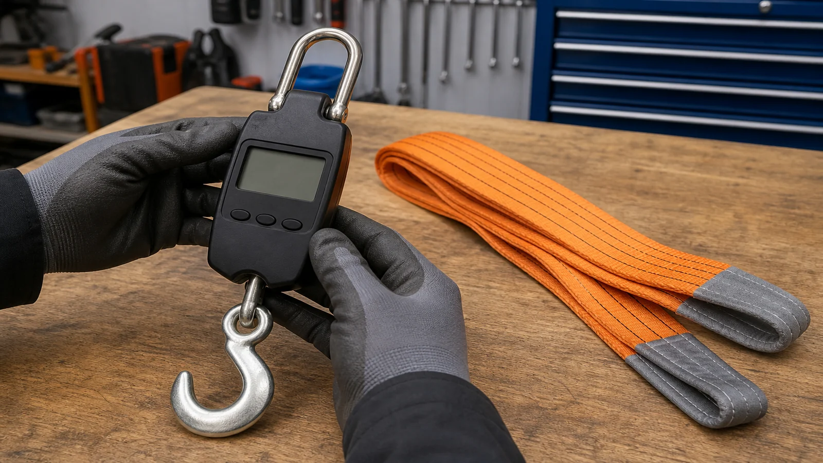 Pre-use inspection of a digital hanging scale hook and lifting accessories